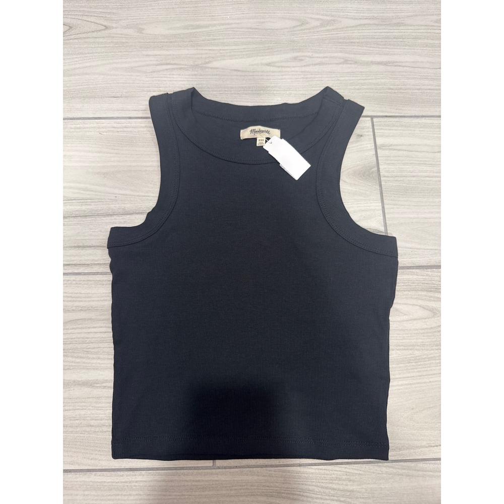 Madewell Brightside Tank Top Black Ribbed Crew Neck Sleeveless XXS NWT